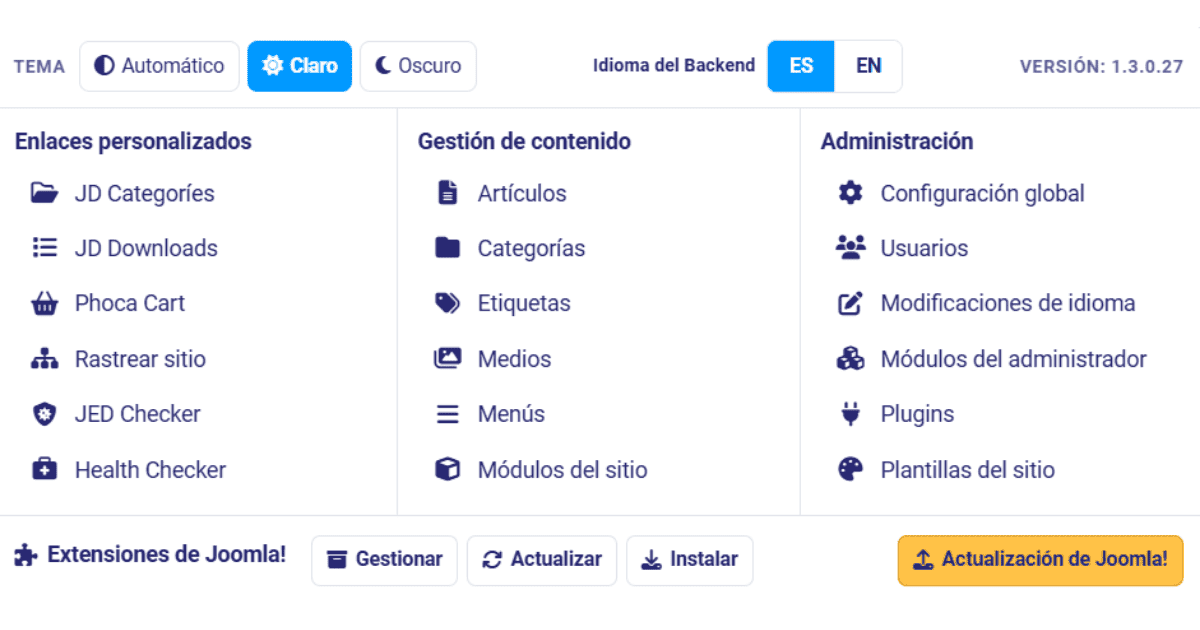 Panel de acceso rápido