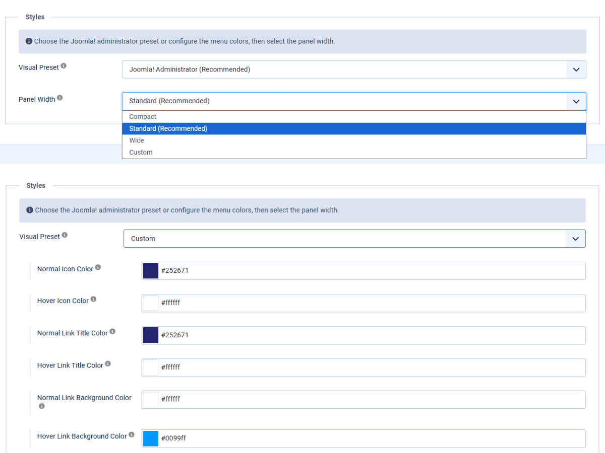 Customize the panel appearance